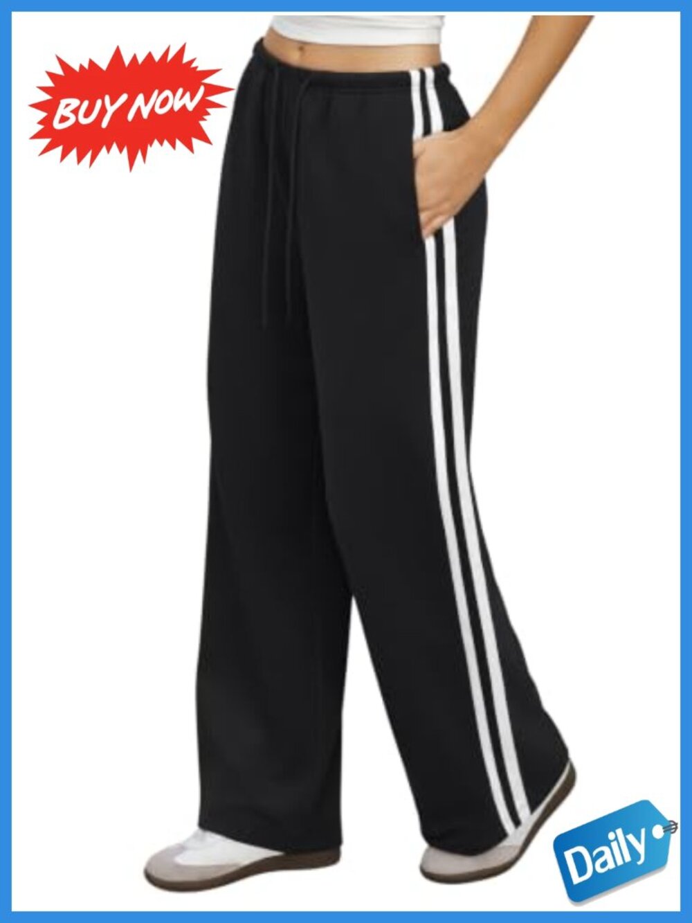 Womens Wide Leg Sweatpants Striped Track Pants with Pockets